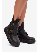 Dámské kotníkové boty s pásky a přezkami Vinceza – černé