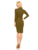 Dámské šaty s dlouhým rukávem a stojáčkem khaki - Khaki - Lucy Wang