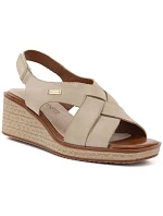 Sergio Leone SK297 dámské béžové kožené sandály na platformě