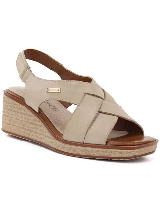 Sergio Leone SK297 dámské béžové kožené sandály na platformě