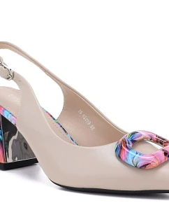 Béžové zdobené lodičky na podpatku Vinceza 62278