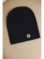 Dámská čepice s proužky a ozdobným knoflíkem s přídavkem viskózy a modalu modrá Dámská čepice s proužky a ozdobným knoflíkem s přídavkem viskózy a modalu modrá