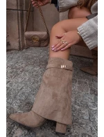 Zateplené dámské kotníkové boty na podpatku s ozdobným páskem khaki Luvielle