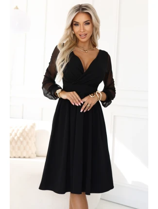 Elegantní midi šaty 657-1 černé - Numoco