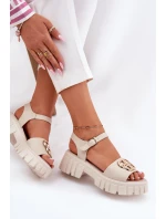 Dámské Kožené Sandály Se Zlatým Detalem Vinceza 79541 Béžové