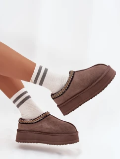 Dámské nízké semišové sněhule Vinceza s výšivkou na platformě – hnědé