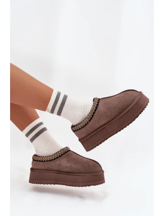 Dámské nízké semišové sněhule Vinceza s výšivkou na platformě – hnědé