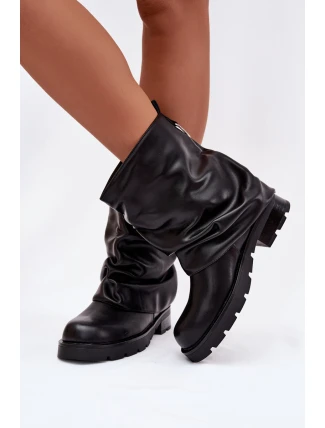 Dámské zateplené kotníkové boty s řasenou cholewką – černé Gracine