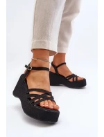 Dámské sandály na platformě klínový podpatek FF-20 Černá - Joia