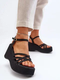 Dámské sandály na platformě klínový podpatek FF-20 Černá - Joia