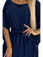 287-25 SOFIA Motýlí šaty se zavazováním v pase - GRANITE se třpytkami