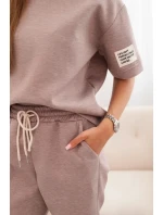 Dámský viskózový komplet s krátkým rukávem a nohavicemi béžový melír