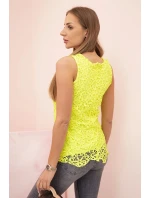 Dámská halenka s krajkou bez rukávů žlutá neon