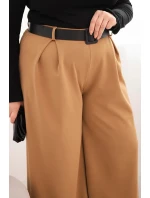Dámské kalhoty Plus Size s širokou nohavicí a páskem camelové