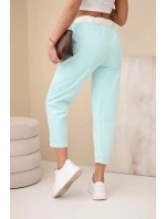 Dámské kordové kalhoty s páskem mátové