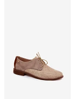 Kožené dámské elegantní šněrovací polobotky Zazoo 4238 Béžovo-hnědé