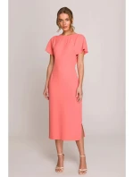 Tužkové šaty s rozparkem na boku S398 oranžové - Stylové