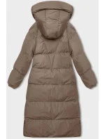 Tmavě béžová dlouhá hrubší dámská bunda s kapucí (5M3163-84)