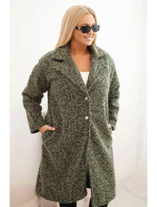 Dámský kabát Plus Size s vlnou a velkým límcem khaki