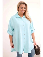 Dámská košile Plus Size z viskózy s delším zadním dílem modrá