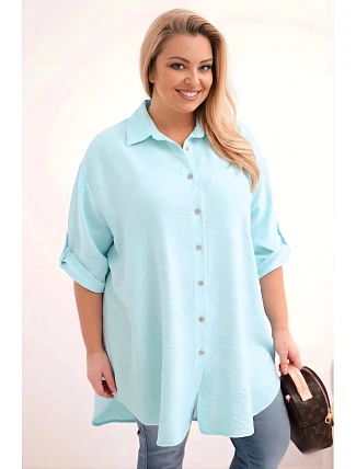 Dámská košile Plus Size z viskózy s delším zadním dílem modrá