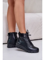 Lehké Zateplené Dámské Boty Na Platformě A Klínu Černé Savindria