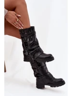 Dámské kozačky s ohnutým horním lemem do půl lýtka s páskem Černé Darisa