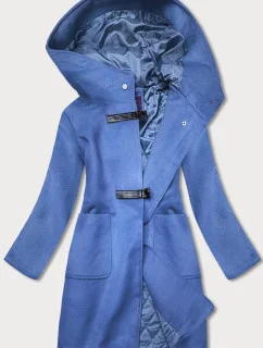 Světle modrý krátký dámský kabát s kapucí (gsq2311)