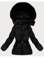 Černá zimní bunda s kapucí a s opaskem J Style (5M3322-392)