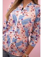 Dámská bavlněná mikina s potiskem a zipem neonově růžová