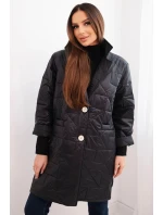 Dámská bunda Plus Size prošívaná s ozdobnými knoflíky a límcem černá
