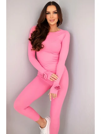 Komplet dámský z proužkované viskózy s dlouhým rukávem a legínami světle růžový
