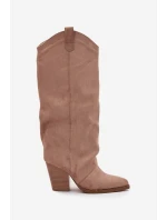 Oceplane cowboy kozačky na podpatku z eko semiše béžové Mavine Kozaki Damskie