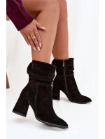 Kozačky z přírodního semiše vyhřívané na podpatku s našitím Zazoo 4216 Černé