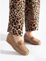 Designové  mokasíny hnědé dámské na klínku