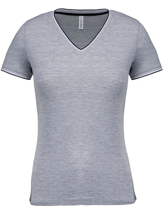 Kariban K 394 Dámské piqué tričko s V výstřihem 20.K394 oxford grey/navy/white Kariban K 394 Dámské piqué tričko s V výstřihem 20.K394 oxford grey/navy/white