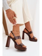 Dámské sandály na podpatku a platformě Ekologická kůže Čokoládové Hanelia