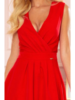 Elegantní šaty s výstřihem a řasením Numoco ELENA - červené
