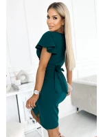 479-1 Šaty NINA s obálkovým výstřihem, rukávy a páskem - BOTTLE GREEN 479-1 Šaty NINA s obálkovým výstřihem, rukávy a páskem - BOTTLE GREEN