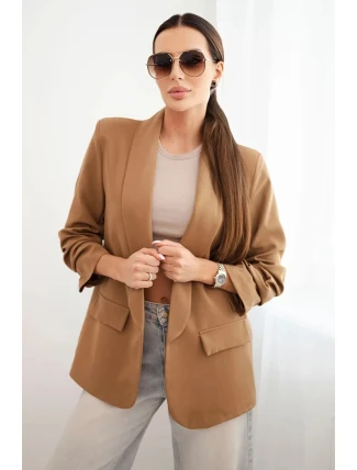 Elegantní sako s klopami tmavě camelové