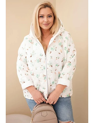 Dámská jarní bunda Plus Size s drobným květinovým vzorem mentolová