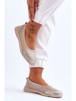 Kožené dámské prolamované baleríny Béžová Lucy