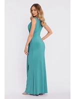 M913 Draped maxi šaty s ohrnutým pasem a panelem - tyrkysové M913 Draped maxi šaty s ohrnutým pasem a panelem - tyrkysové
