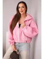 Dámská prošívaná bunda s kapucí a ozdobným květinovým ražením světle růžová