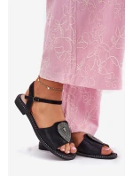 Dámské Sandály Na Plochém Podpatku S Ozdobou S.Barski KV51-098 Černé