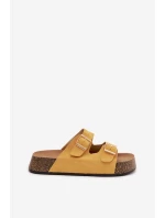 Dámské pantofle na korkové platformě se zlatými sponami Žluté Tovessa