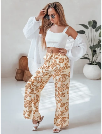 Dámské květované kalhoty s širokými nohavicemi LOVEGARDEN camel FashionStreet UY2657