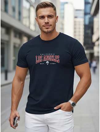 Pánské bavlněné tričko s nápisem, tmavě modré, FashionStreet NX5136R