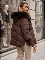 Dámská zimní prošívaná bunda s kožešinou, hnědá, FashionStreet TY5991