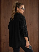 Dámská oversize košilová bunda z kordového materiálu, černá, FashionStreet TY6056 Dámská oversize košilová bunda z kordového materiálu, černá, FashionStreet TY6056